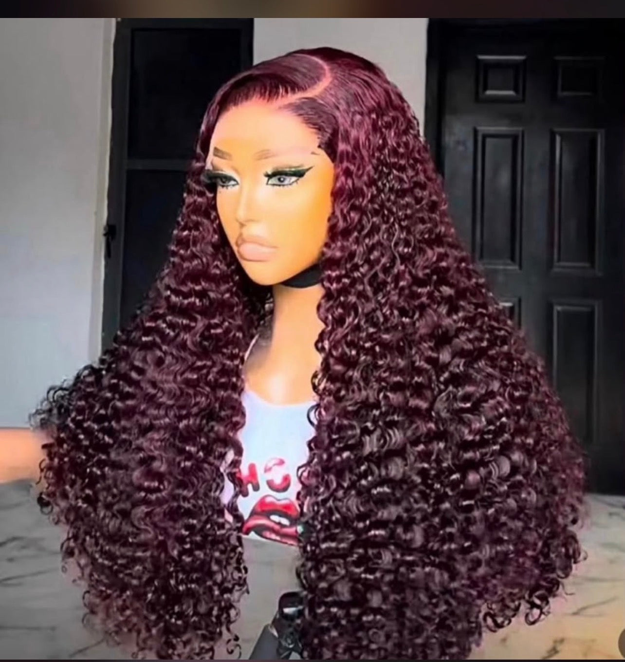 30 inches pixie curl 13x4 Frontal wig {Burgundy}