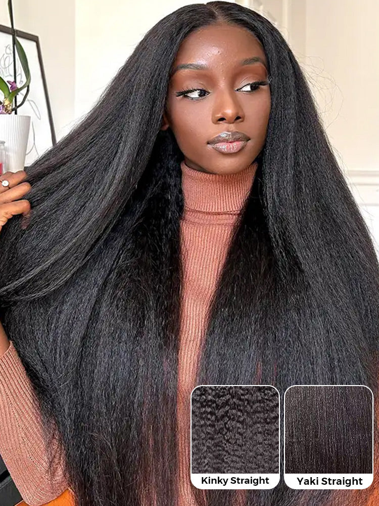 KInky Straight 30 inches 13x4 Frontal wig { black}