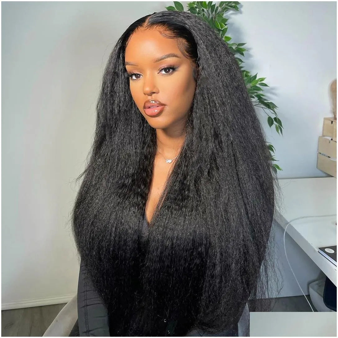 KInky Straight 30 inches 13x4 Frontal wig { black}