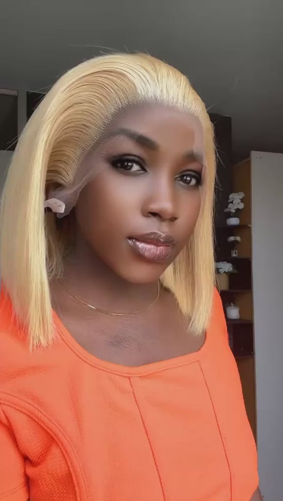 10 inches bone straight 13x4 frontal wig blond
