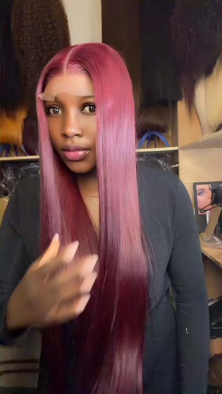 Burgundy Straight Lace Wig